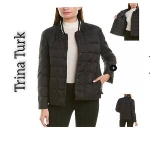 Trina Turk Down Puffer Jacket Boxy Fit Size M NWOT Black Quiet Luxury Designer